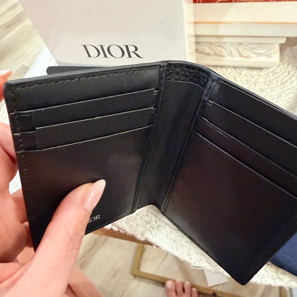 Dior Parfums Black Textured Leather Card Holder with dust bag - NIB
